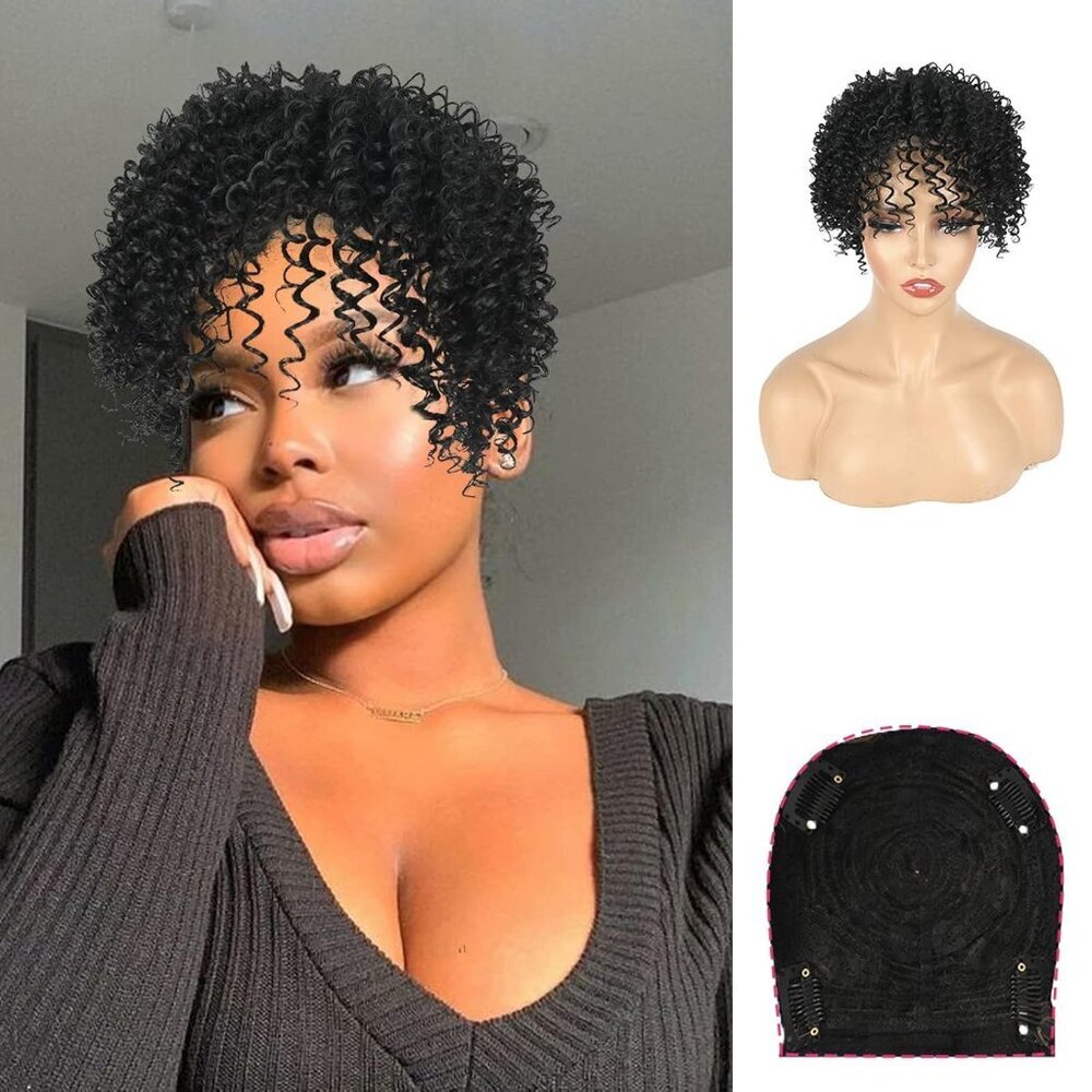 Curly Hair Topper Women Clip in Bangs Synthetic Afro Volume Cover Ups